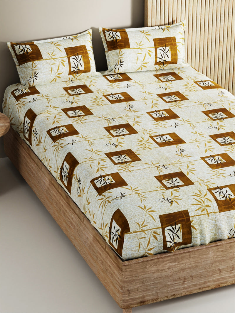 Soft 100% Natural Cotton, King Size Double Bedsheet With 2 Pillow Covers <small> (geometric-sage)</small>