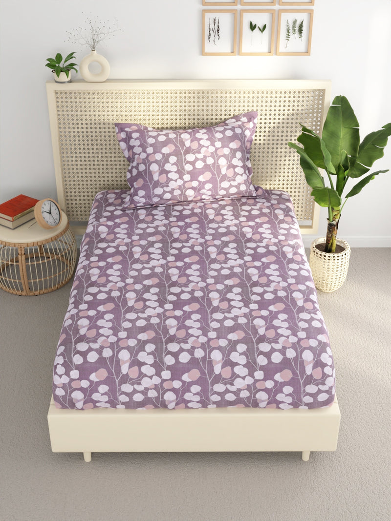Extra Smooth Polycotton Single Bedsheet With 1 Pillow Cover <small> (floral-plum)</small>