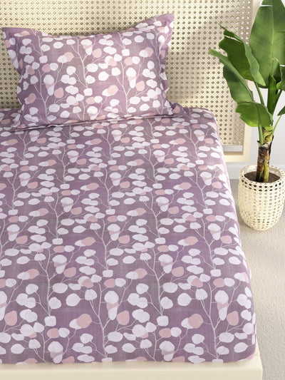 Extra Smooth Polycotton Single Bedsheet With 1 Pillow Cover <small> (floral-plum)</small>