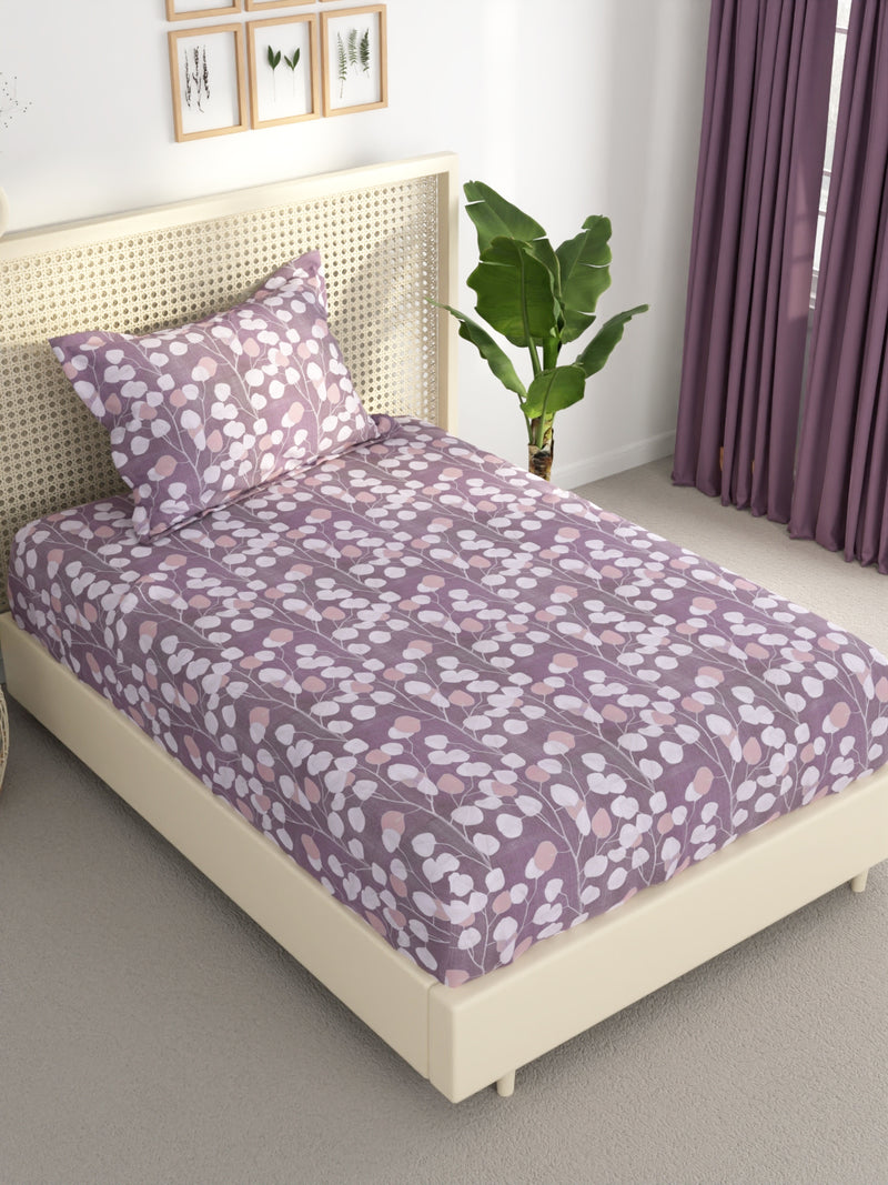 Extra Smooth Polycotton Single Bedsheet With 1 Pillow Cover <small> (floral-plum)</small>