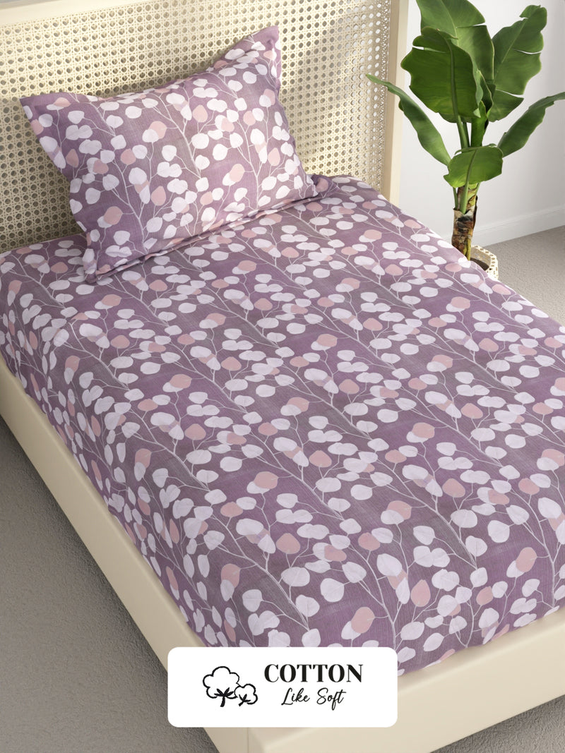 Extra Smooth Polycotton Single Bedsheet With 1 Pillow Cover <small> (floral-plum)</small>
