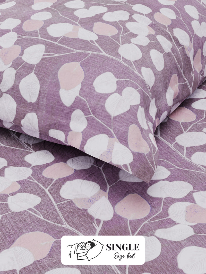 Extra Smooth Polycotton Single Bedsheet With 1 Pillow Cover <small> (floral-plum)</small>