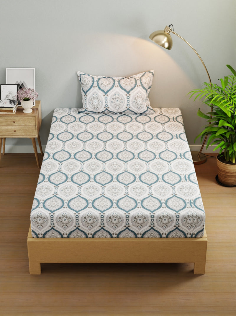 Extra Smooth Micro Single Bedsheet With 1 Pillow Cover <small> (ornamental-grey/blue)</small>