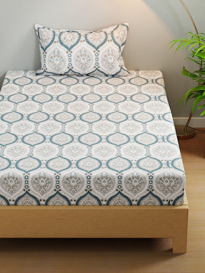 Extra Smooth Micro Single Bedsheet With 1 Pillow Cover <small> (ornamental-grey/blue)</small>
