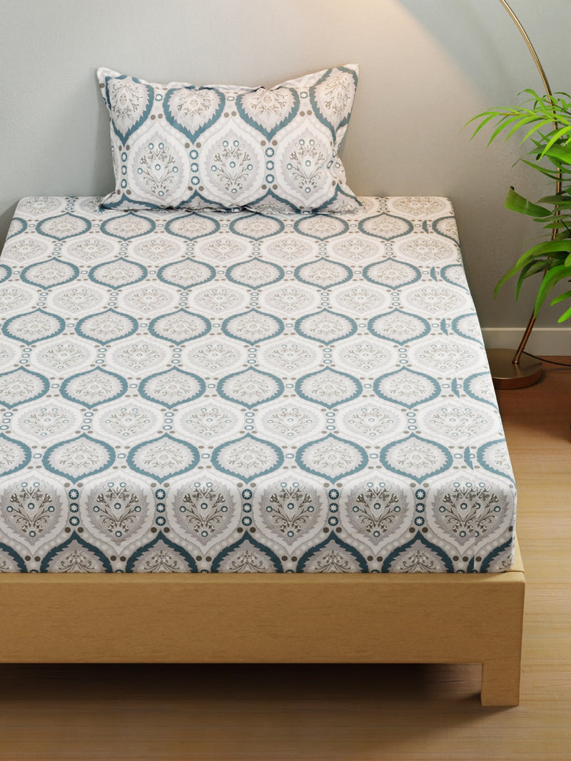 Extra Smooth Micro Single Bedsheet With 1 Pillow Cover <small> (ornamental-grey/blue)</small>