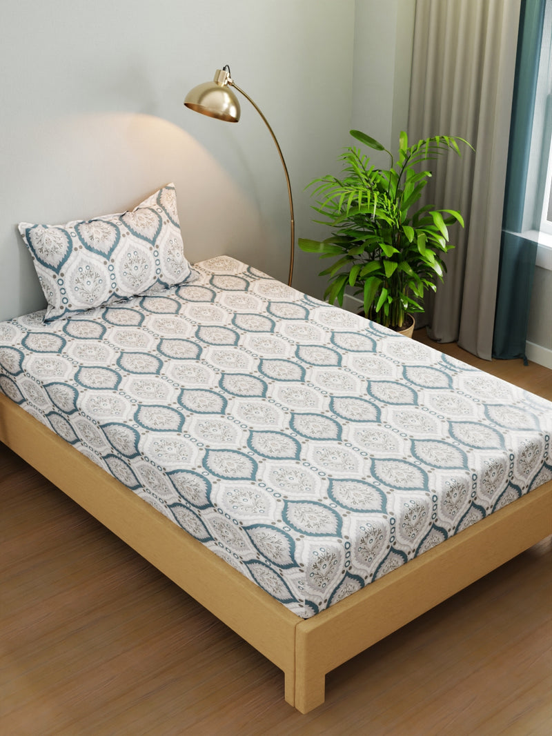Extra Smooth Micro Single Bedsheet With 1 Pillow Cover <small> (ornamental-grey/blue)</small>