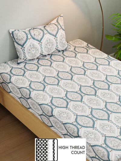 Extra Smooth Micro Single Bedsheet With 1 Pillow Cover <small> (ornamental-grey/blue)</small>