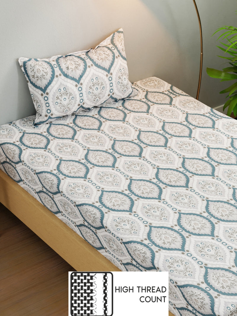 Extra Smooth Micro Single Bedsheet With 1 Pillow Cover <small> (ornamental-grey/blue)</small>