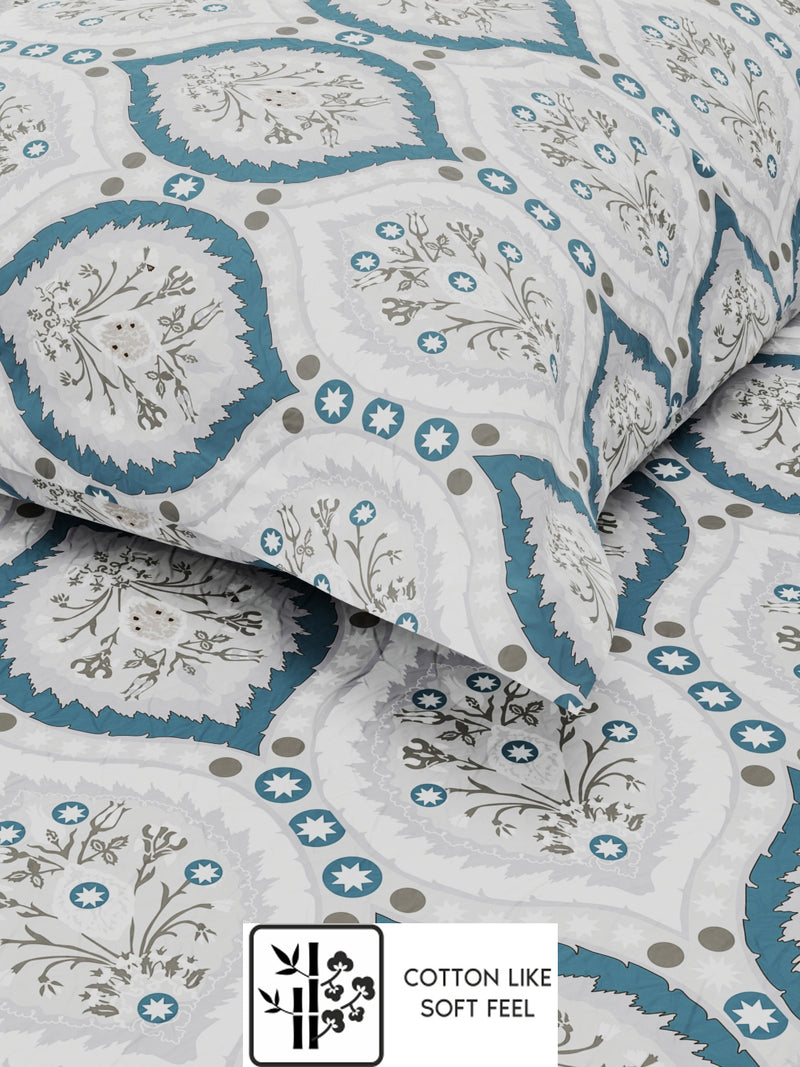 Extra Smooth Micro Single Bedsheet With 1 Pillow Cover <small> (ornamental-grey/blue)</small>