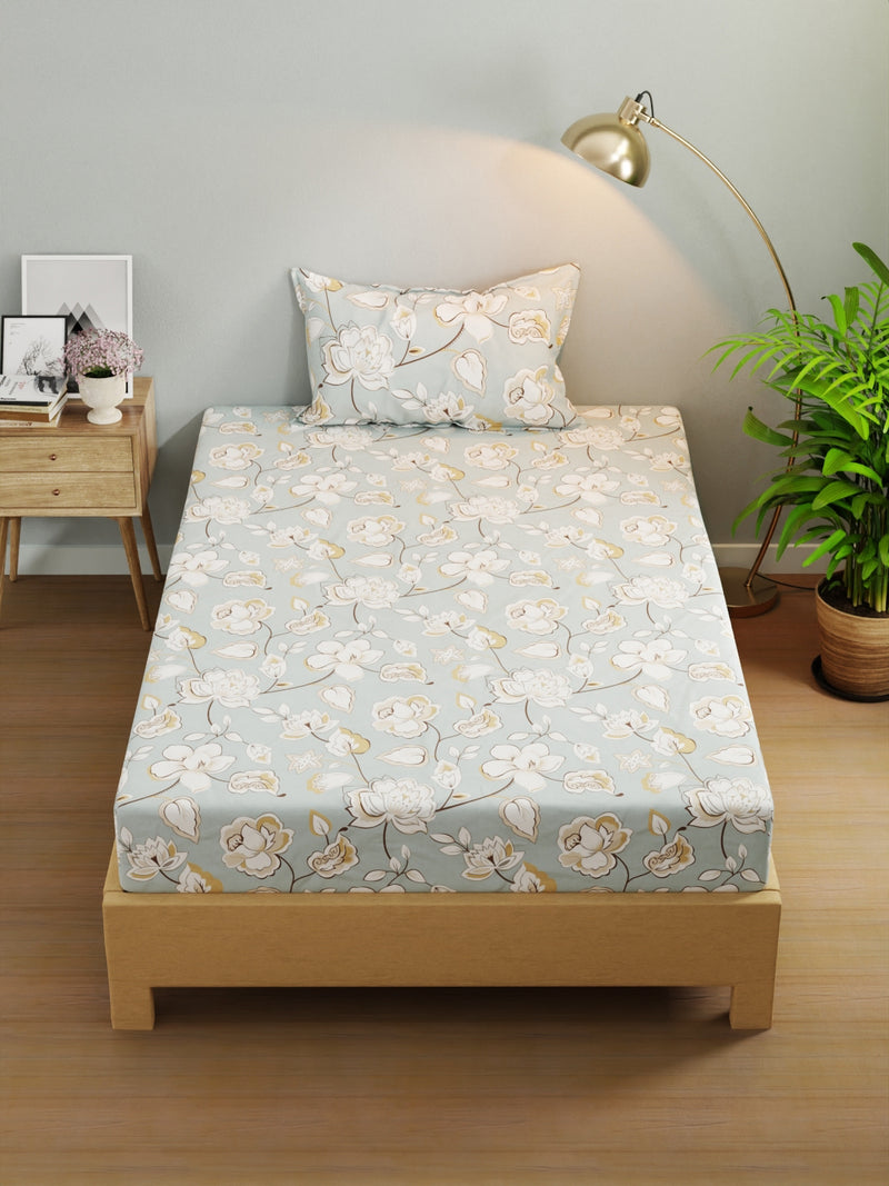 Extra Smooth Micro Single Bedsheet With 1 Pillow Cover <small> (floral-blue)</small>
