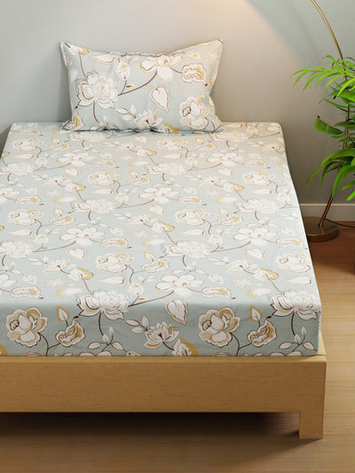 Extra Smooth Micro Single Bedsheet With 1 Pillow Cover <small> (floral-blue)</small>