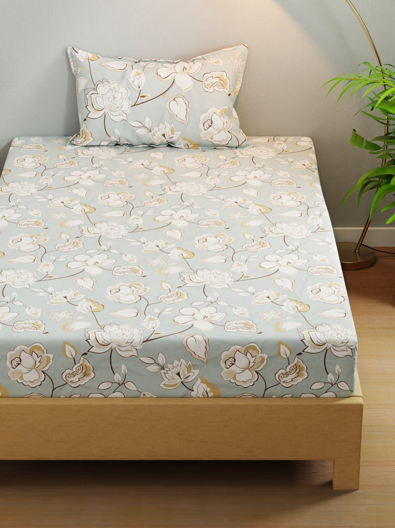 Extra Smooth Micro Single Bedsheet With 1 Pillow Cover <small> (floral-blue)</small>