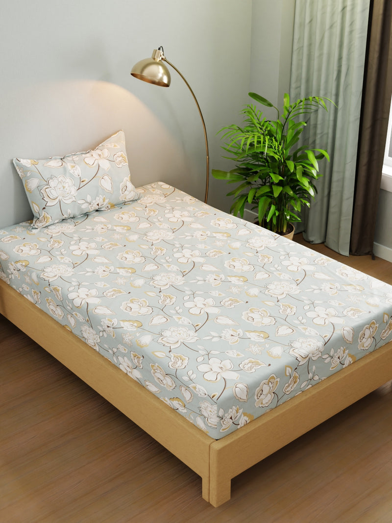 Extra Smooth Micro Single Bedsheet With 1 Pillow Cover <small> (floral-blue)</small>