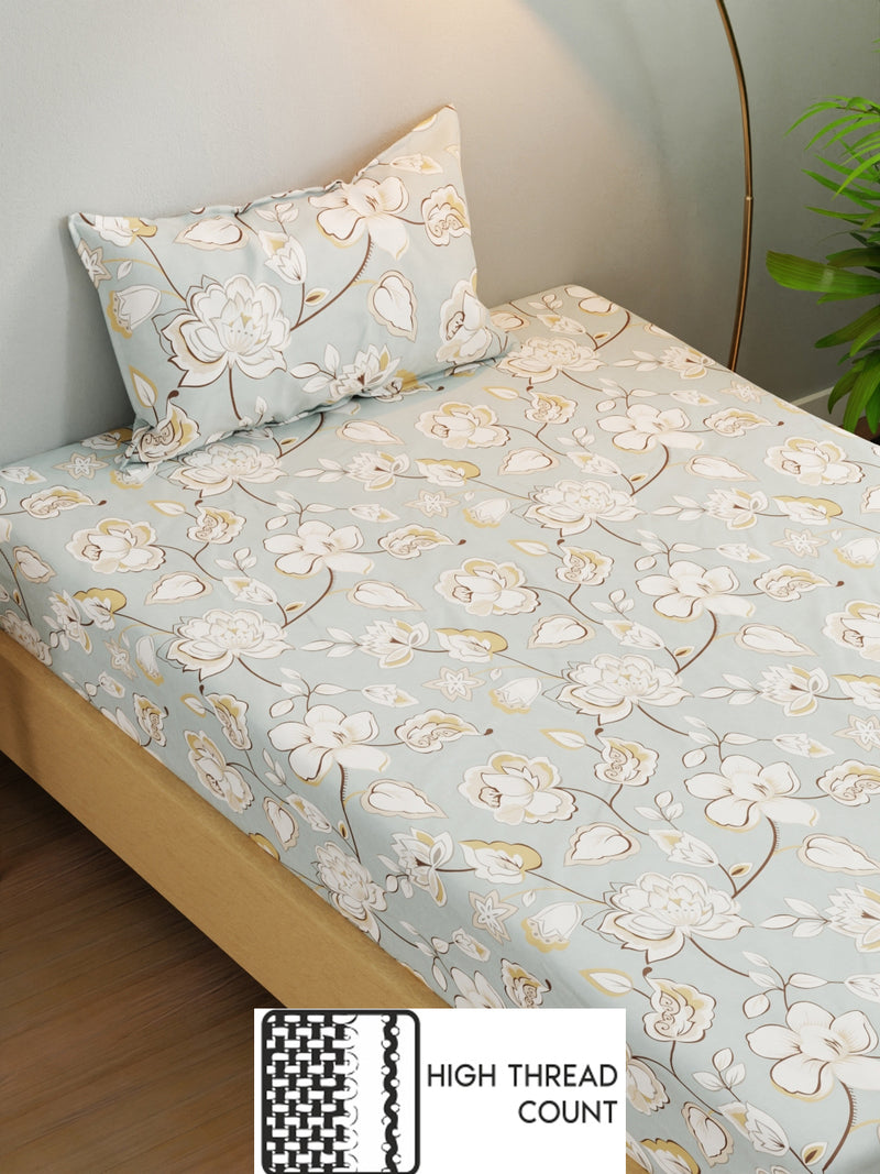 Extra Smooth Micro Single Bedsheet With 1 Pillow Cover <small> (floral-blue)</small>