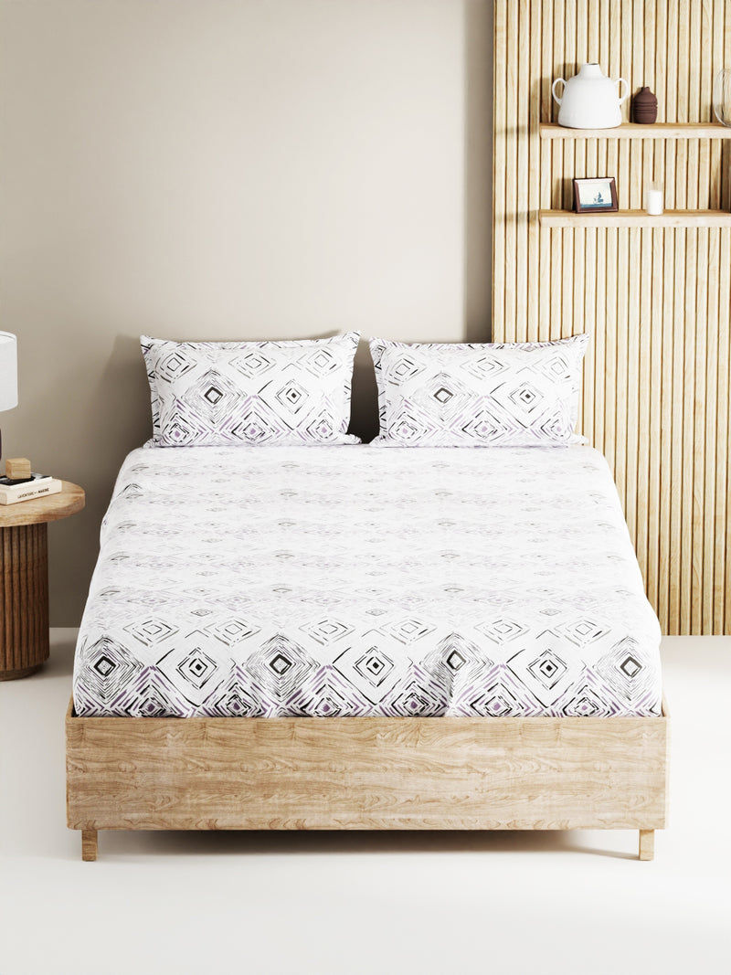 Soft 100% Natural Cotton, King Size Double Bedsheet With 2 Pillow Covers <small> (abstract-amethyst)</small>