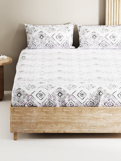 Soft 100% Natural Cotton, King Size Double Bedsheet With 2 Pillow Covers <small> (abstract-amethyst)</small>