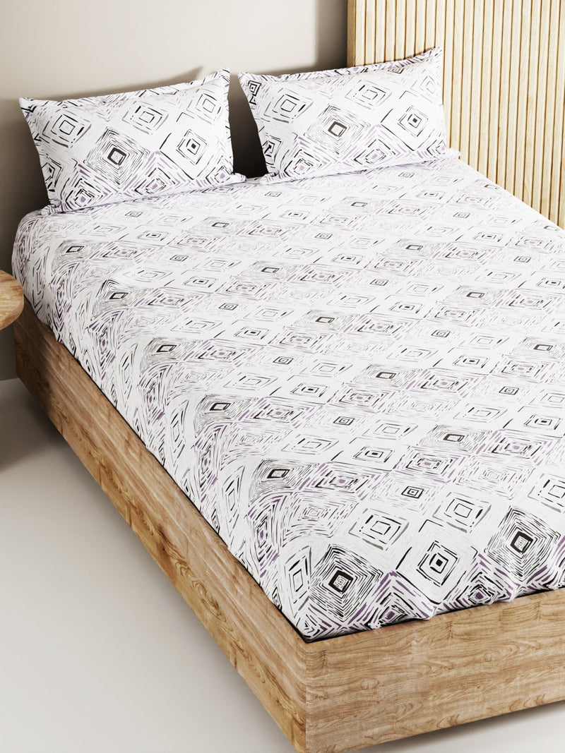 Soft 100% Natural Cotton, King Size Double Bedsheet With 2 Pillow Covers <small> (abstract-amethyst)</small>
