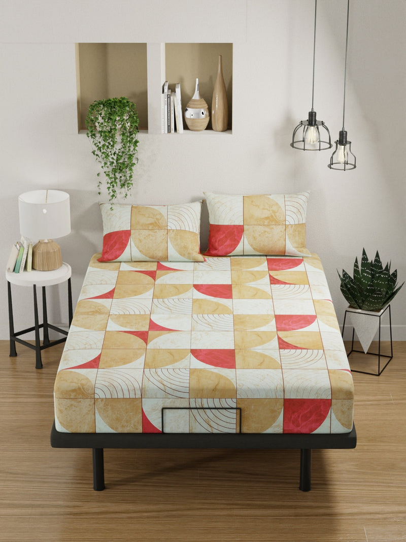 100% Pure Cotton Double Bedsheet With 2 Pillow Covers <small> (geometric-sand/brown)</small>