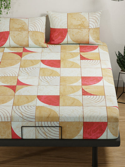 100% Pure Cotton Double Bedsheet With 2 Pillow Covers <small> (geometric-sand/brown)</small>