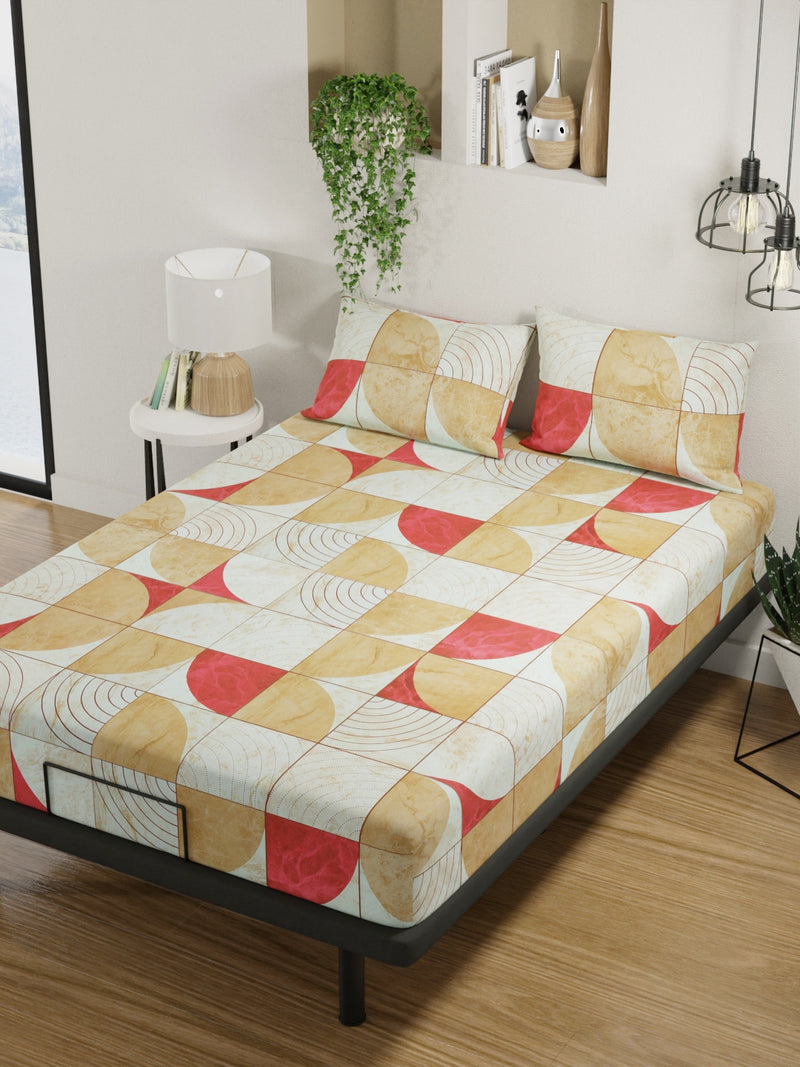100% Pure Cotton Double Bedsheet With 2 Pillow Covers <small> (geometric-sand/brown)</small>
