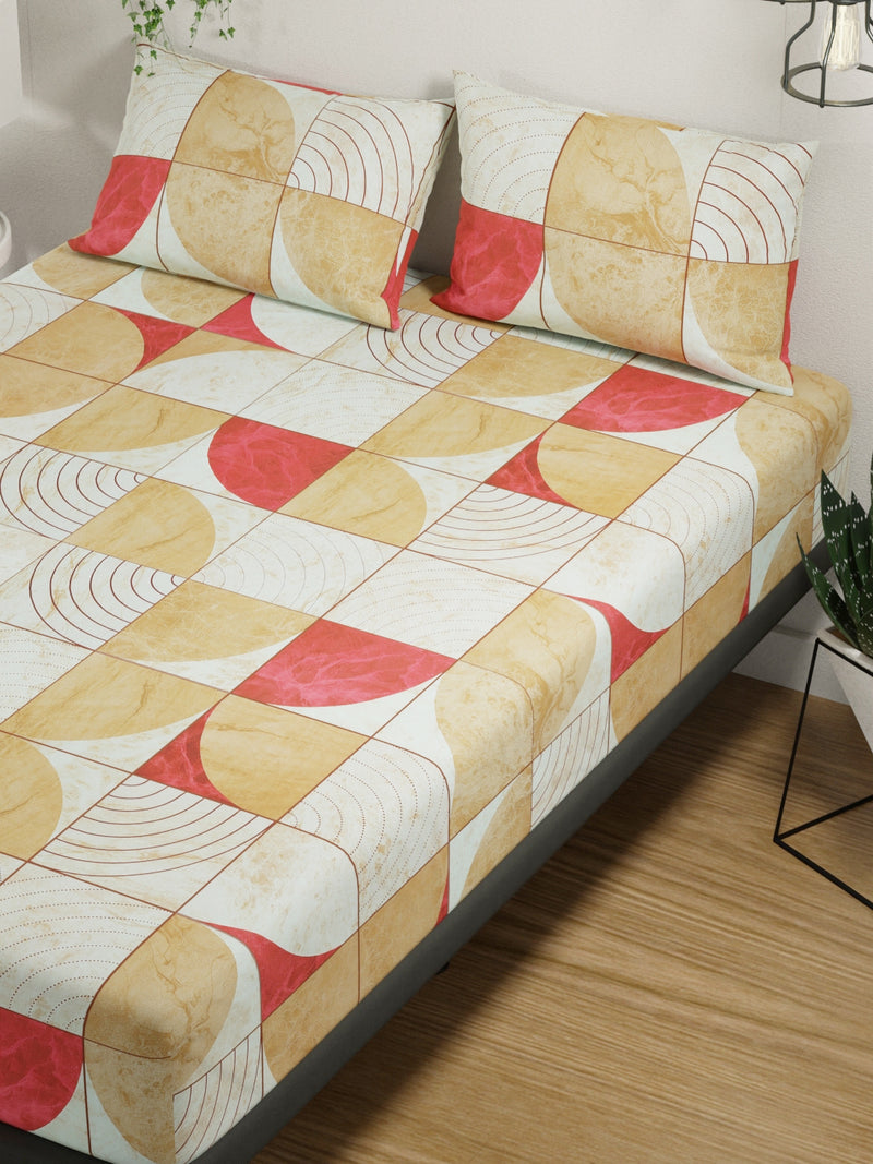 100% Pure Cotton Double Bedsheet With 2 Pillow Covers <small> (geometric-sand/brown)</small>