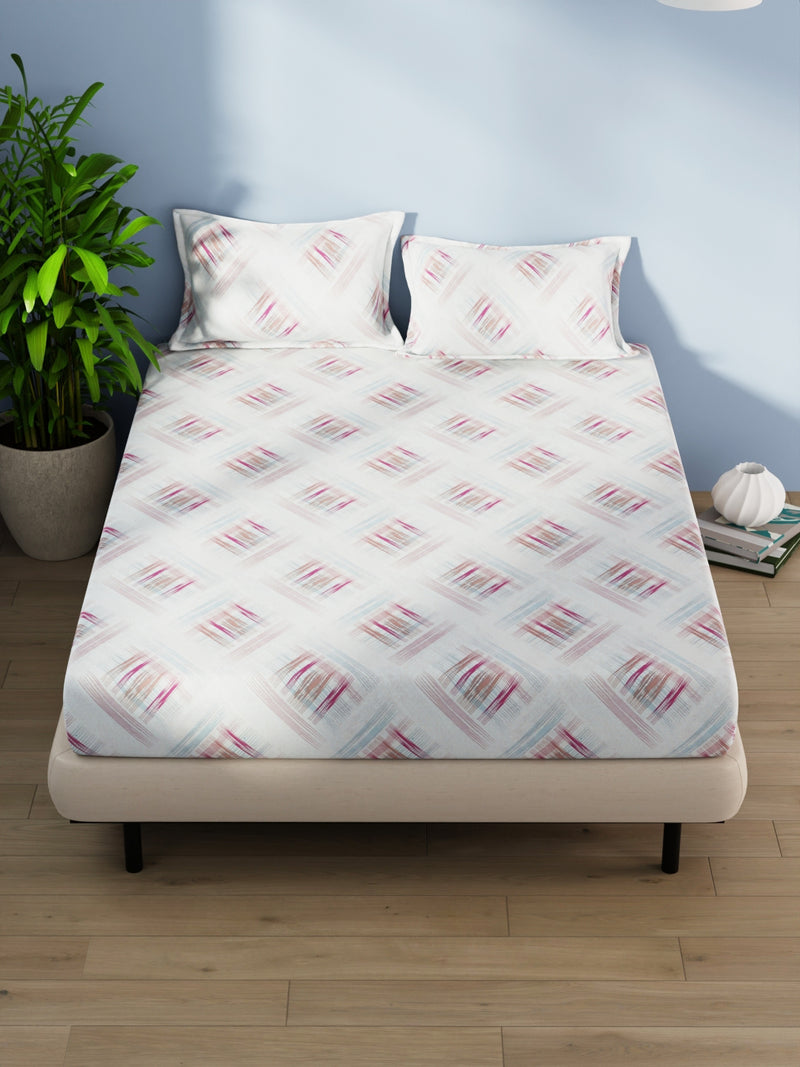 Cotton Double Bedsheet With 2 Pillow Covers <small> (abstract-pink)</small>