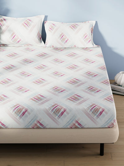 Cotton Double Bedsheet With 2 Pillow Covers <small> (abstract-pink)</small>