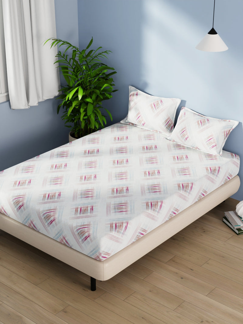 Cotton Double Bedsheet With 2 Pillow Covers <small> (abstract-pink)</small>