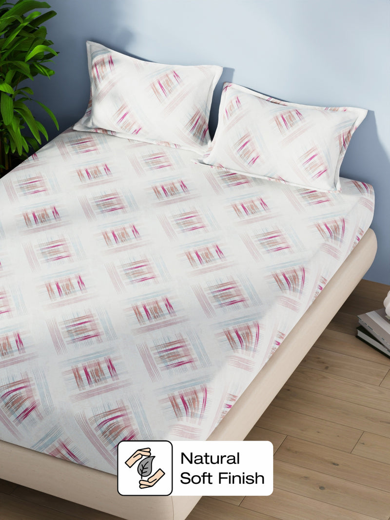 Cotton Double Bedsheet With 2 Pillow Covers <small> (abstract-pink)</small>