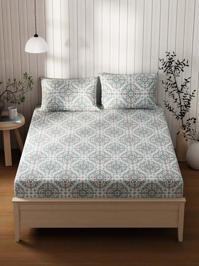 Extra Smooth Cotton Double Bedsheet With 2 Pillow Covers <small> (floral-blue/pink)</small>