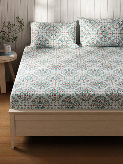 Extra Smooth Cotton Double Bedsheet With 2 Pillow Covers <small> (floral-blue/pink)</small>