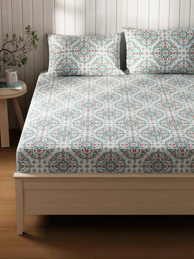 Extra Smooth Cotton Double Bedsheet With 2 Pillow Covers <small> (floral-blue/pink)</small>