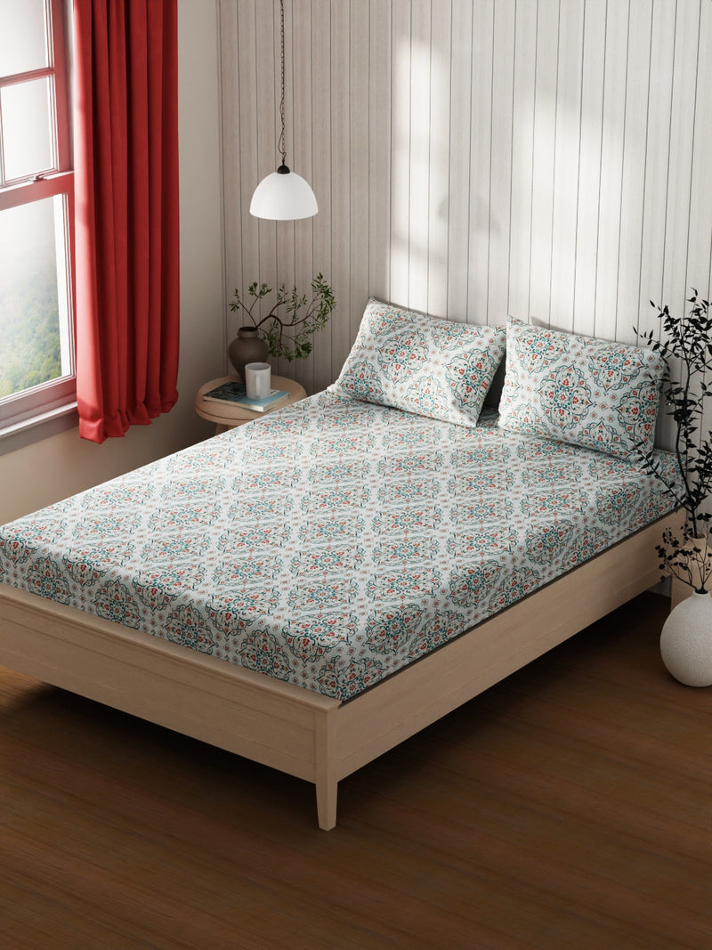 Extra Smooth Cotton Double Bedsheet With 2 Pillow Covers <small> (floral-blue/pink)</small>