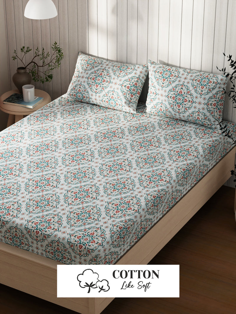 Extra Smooth Cotton Double Bedsheet With 2 Pillow Covers <small> (floral-blue/pink)</small>
