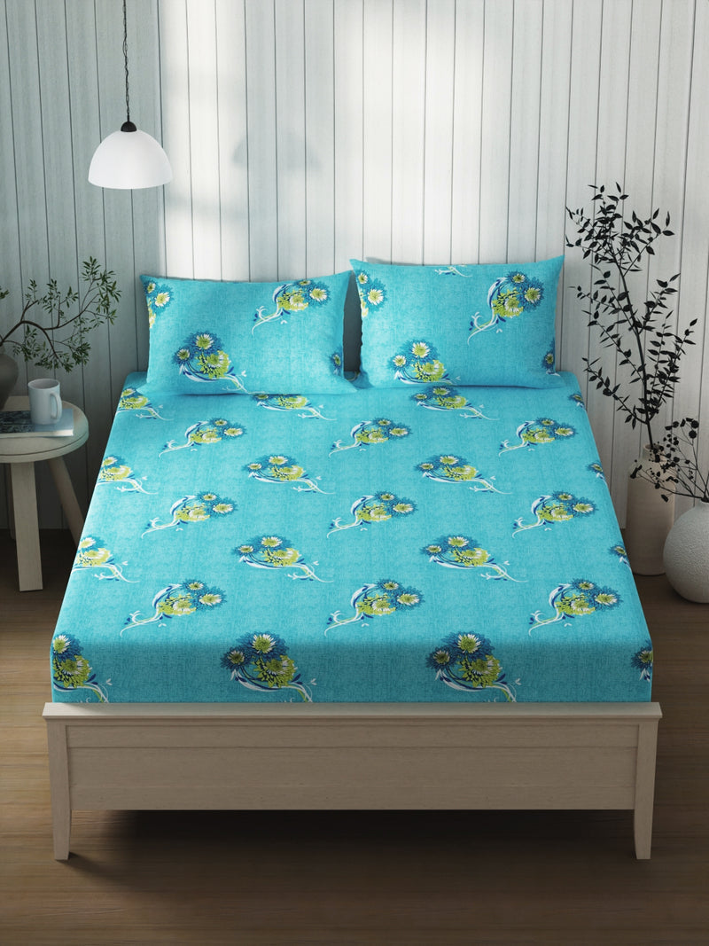 Extra Smooth Cotton Double Bedsheet With 2 Pillow Covers <small> (floral-blue)</small>