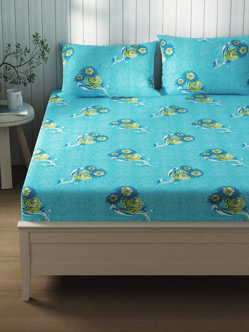 Extra Smooth Cotton Double Bedsheet With 2 Pillow Covers <small> (floral-blue)</small>