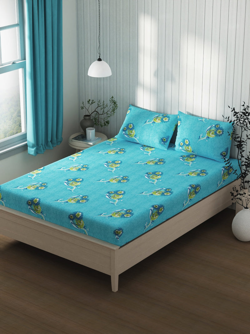 Extra Smooth Cotton Double Bedsheet With 2 Pillow Covers <small> (floral-blue)</small>