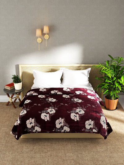 Ultra Soft Microfiber Double Bed Ac Blanket <small> (floral-maroon)</small>