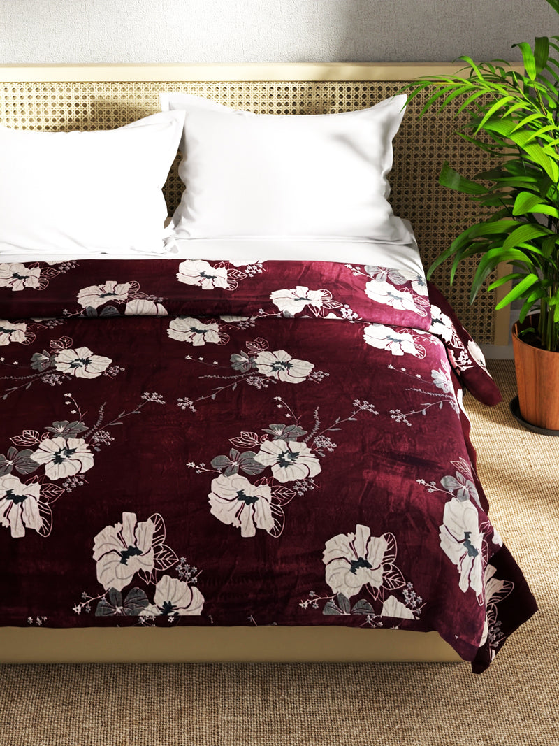 Ultra Soft Microfiber Double Bed Ac Blanket <small> (floral-maroon)</small>