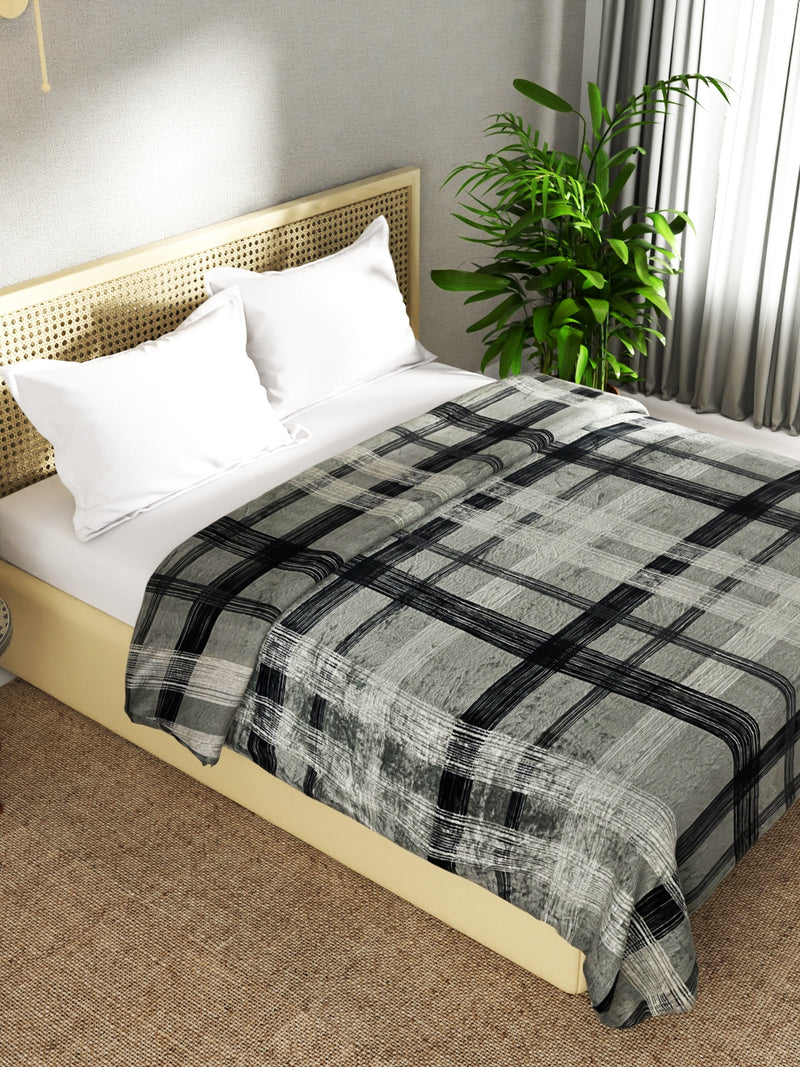 Ultra Soft Microfiber Double Bed Ac Blanket <small> (checks-grey)</small>