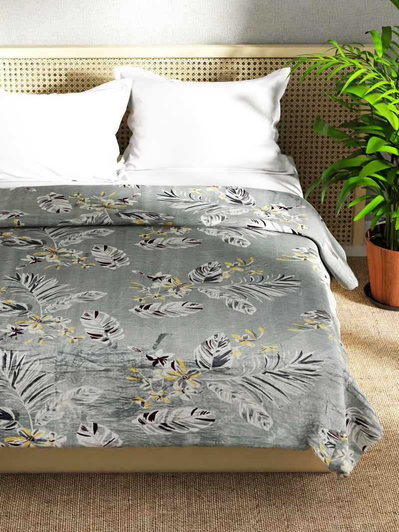 Ultra Soft Microfiber Double Bed Ac Blanket <small> (floral-steelgrey)</small>