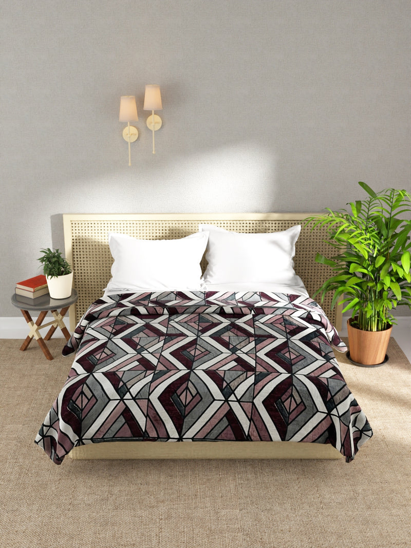 Ultra Soft Microfiber Double Bed Ac Blanket <small> (geometric-maroon/multi)</small>