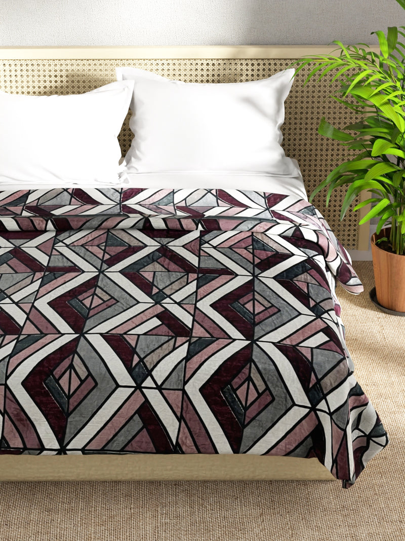 Ultra Soft Microfiber Double Bed Ac Blanket <small> (geometric-maroon/multi)</small>