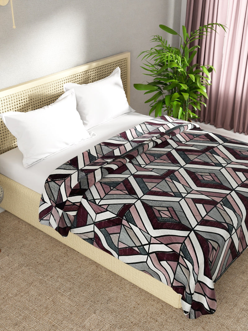 Ultra Soft Microfiber Double Bed Ac Blanket <small> (geometric-maroon/multi)</small>