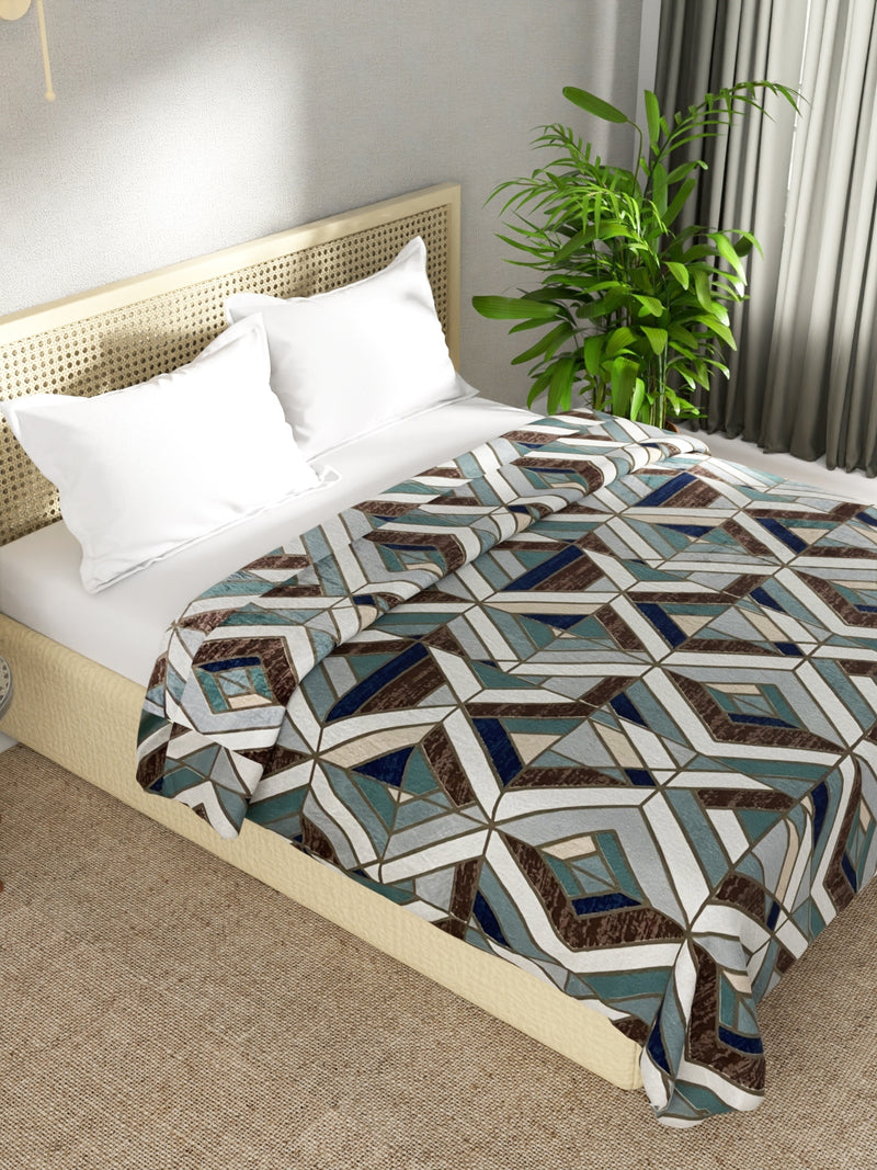 Ultra Soft Microfiber Double Bed Ac Blanket <small> (geometric-turq/multi)</small>