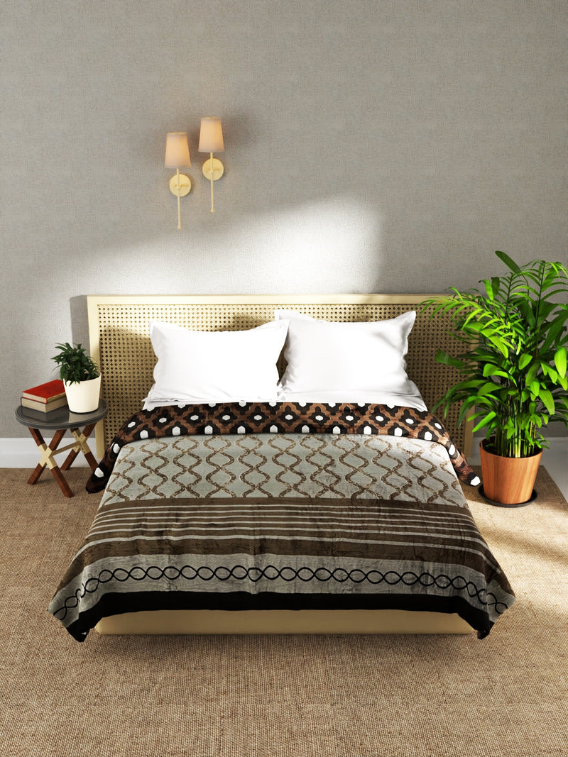 Ultra Soft Microfiber Double Bed Ac Blanket <small> (ornamental-brown/grey)</small>