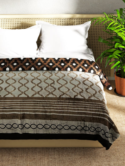 Ultra Soft Microfiber Double Bed Ac Blanket <small> (ornamental-brown/grey)</small>