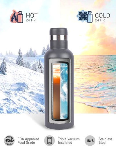 Iconic Leak-Proof Bottle: 24-Hour Hot & Cold Thermos/Flask For Fitness Enthusiasts <small> (oreo solid-lightgrey)</small>