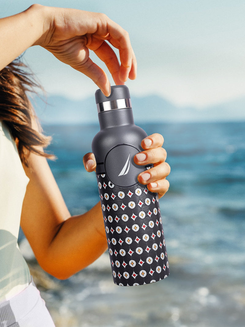 Iconic Leak-Proof Bottle: 24-Hour Hot & Cold Thermos/Flask For Fitness Enthusiasts <small> (oreo prtd-grey/beige)</small>