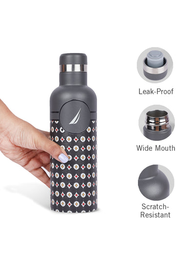 Iconic Leak-Proof Bottle: 24-Hour Hot & Cold Thermos/Flask For Fitness Enthusiasts <small> (oreo prtd-grey/beige)</small>